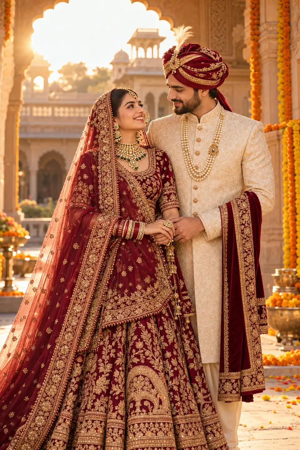 Sample photo of a fictional couple in Rajput wedding attire